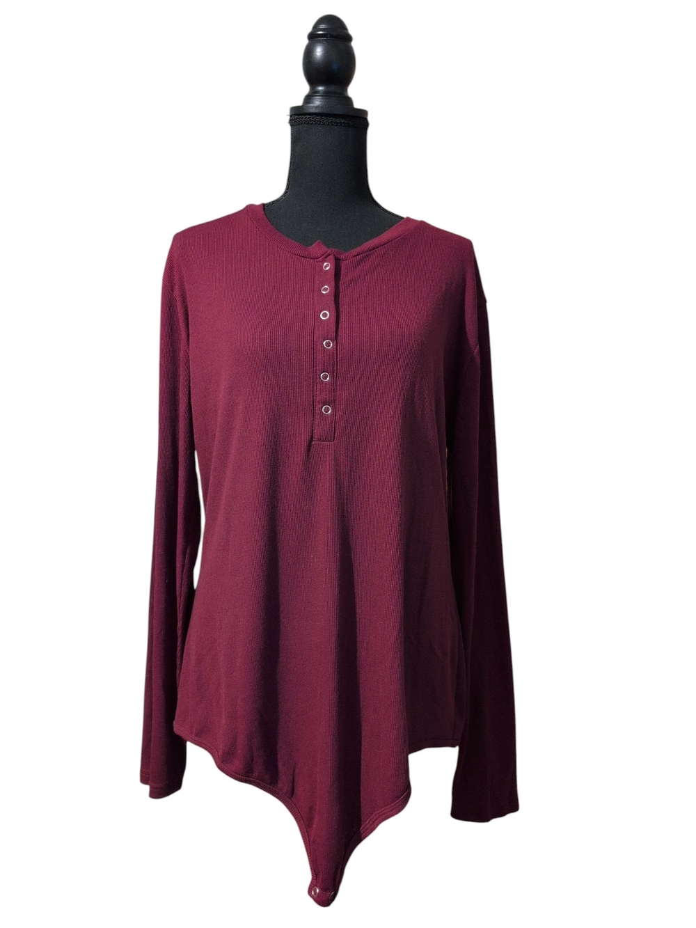 Berry Henley Point Hem Long Sleeve Top